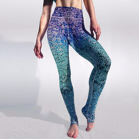 Blue Printed Leggings Mermaid Pants