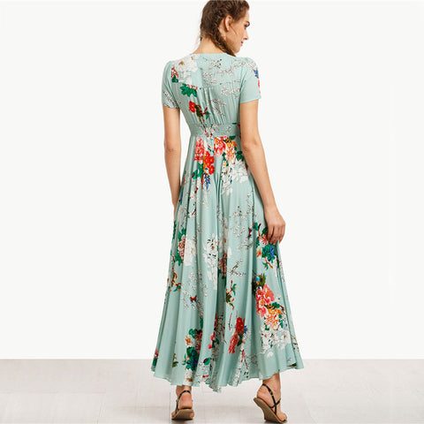 V-neck Boho Maxi Dress