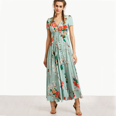 V-neck Boho Maxi Dress