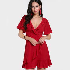 Red Frill Trim Mermaid Dress