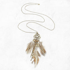 Long Dreamcatcher Feather Wings Necklace