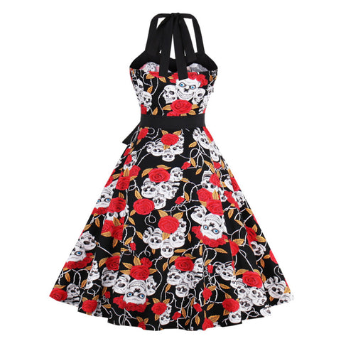 3D Skull Floral Tattoo Dress