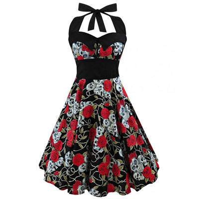 3D Skull Floral Printed Tattoo Dress