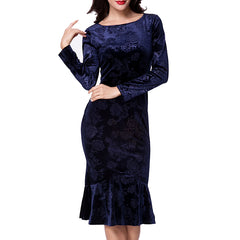 Velvet Blue Floral Velvet Mermaid Dress