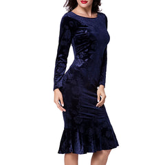 Velvet Blue Floral Velvet Mermaid Dress