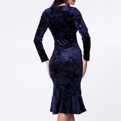 Velvet Blue Floral Velvet Mermaid Dress