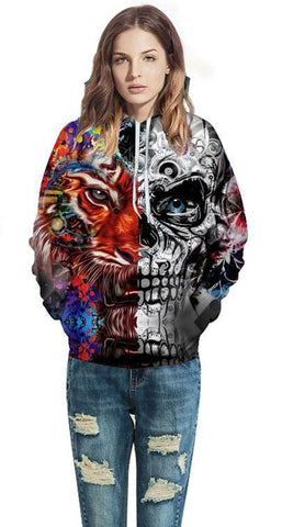 Tattoo Skulls Tiger  Hooded Hoodies
