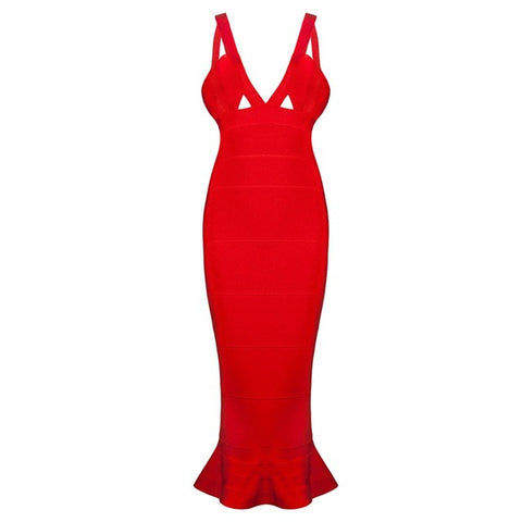 Red Sexy v-neck Fishtail Dress
