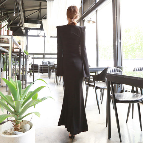 High Waist Black Fishtail Dress