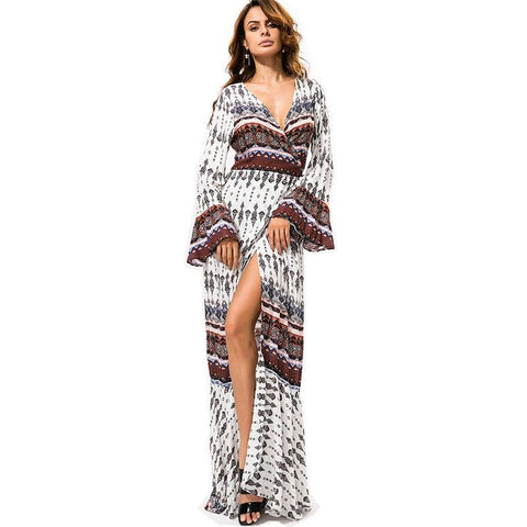 V-neck Lacerated Maxi Dress