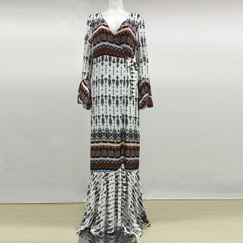 V-neck Lacerated Maxi Dress