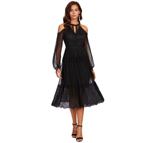 Shoulder Open Mesh Mermaid Dress