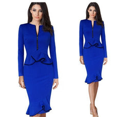 Blue Elegant Office Fishtail Dress