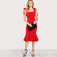 Red High Waist Fishtail Dress