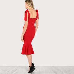 Red High Waist Fishtail Dress