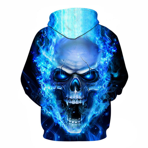 Blue  3D Skull Tattoo Hoodies