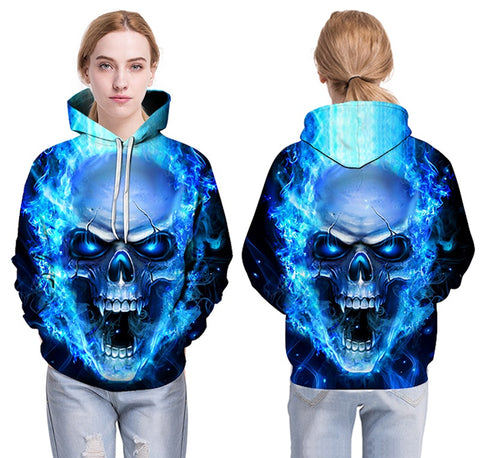 Blue  3D Skull Tattoo Hoodies