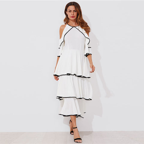 Open Shoulder Tiered Fishtail Dress