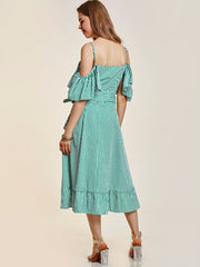 Mid-calf green striped Fishtail Dress