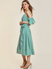 Mid-calf green striped Fishtail Dress