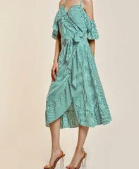 Mid-calf green striped Fishtail Dress