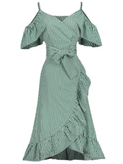 Mid-calf green striped Fishtail Dress
