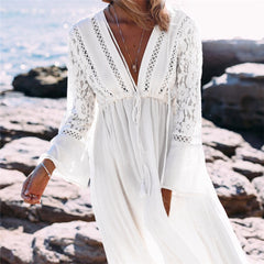 Deep V Neck Boho Maxi Dress