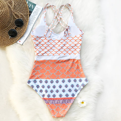 Printed Waves Mermaid Swimsuit