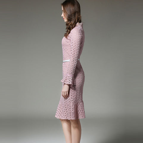 Pink Lace Slim Mermaid Dress