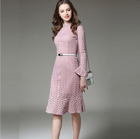 Pink Lace Slim Mermaid Dress
