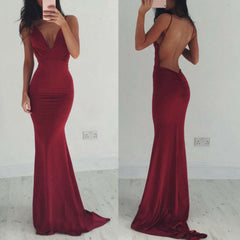 Red V-Neck Vintage Mermaid Dress