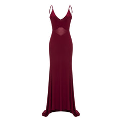 Red V-Neck Vintage Mermaid Dress
