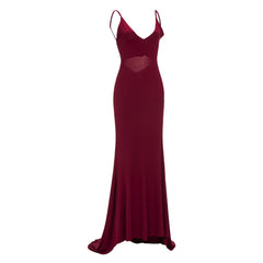 Red V-Neck Vintage Mermaid Dress