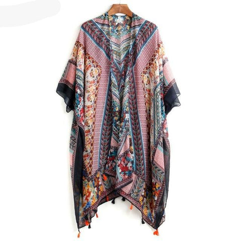 Tassel Boho Style Kimono Cardigan