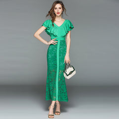 Ruffled Patchwork Lace Fishtail Dress