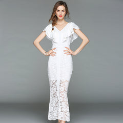 Ruffled Patchwork Lace Fishtail Dress