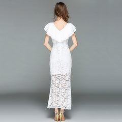 Ruffled Patchwork Lace Fishtail Dress