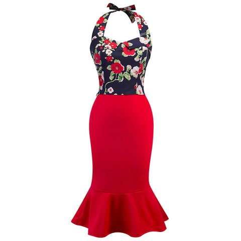 Floral Print Sleeveless Mermaid Dress