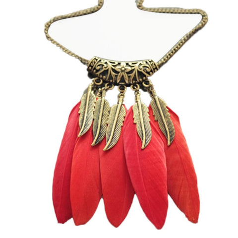 Ethnic Boho Style Feather Pendant Necklace