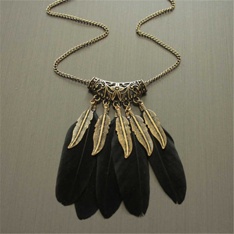Ethnic Boho Style Feather Pendant Necklace