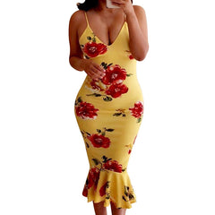 Printed Rose Sexy Mermaid Dress