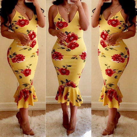 Printed Rose Sexy Mermaid Dress