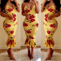 Printed Rose Sexy Mermaid Dress