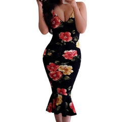 Printed Rose Sexy Mermaid Dress