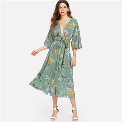 Multicolor V Neck Boho Dress