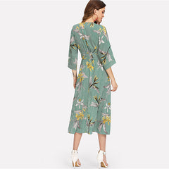 Multicolor V Neck Boho Dress