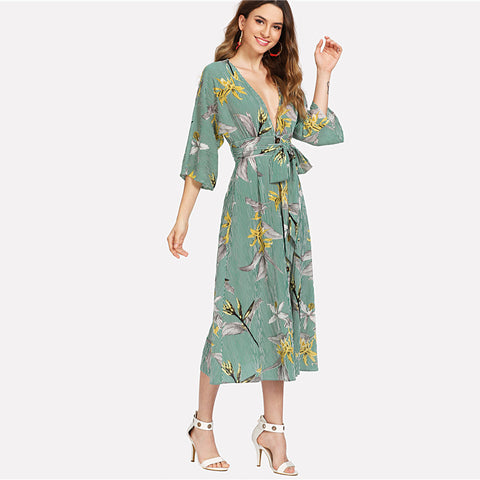 Multicolor V Neck Boho Dress