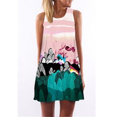 Cat Floral Printed 3D Tattoo Dress