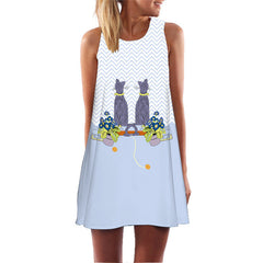 Cat Floral Printed 3D Tattoo Dress