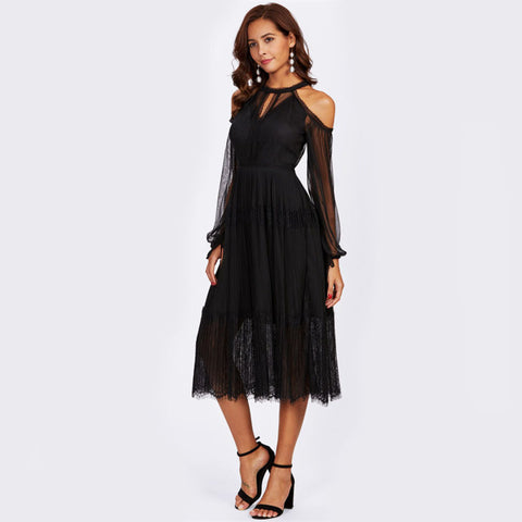 Shoulder Open Mesh Mermaid Dress
